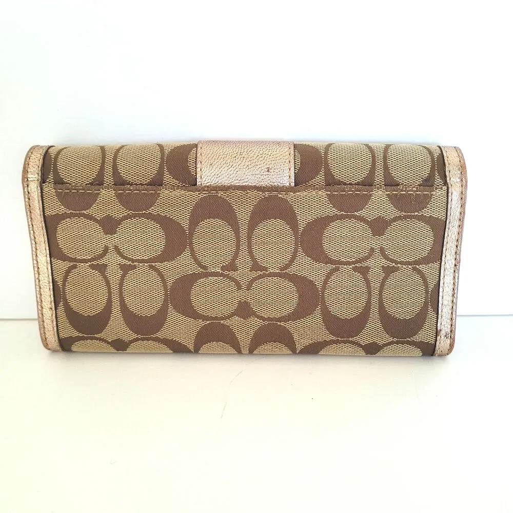 Coach Wallet Envelope Beige Rose Pink Gold Large Signature Canvas Leather‎ Logo